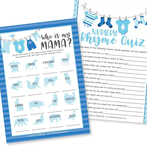 Vista 4 de Hadley Designs 25 palabras azules para baby shower, 25 juegos verdaderos o falsos, 25 juegos de animales para bebés, 25 juegos de rimas