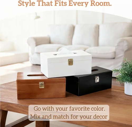 Vista 7 de Funda rectangular negra para caja de pañuelos con interruptor de metal, soporte rectangular para caja de pañuelos con tapa, accesorios de baño