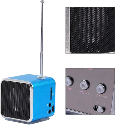 Vista 2 de Altavoz de radio FM portátil, MP3 MP4 estéreo digital, reproductor de música, soporte para tarjeta TF, disco USB, batería de 600 mAh, mini altavoz