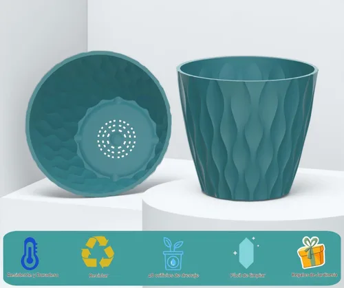 Vista 3 de Paquete de 6 macetas de 7 pulgadas con drenaje y platillos, macetas de plástico multicolor para plantas de interior y exterior, macetas apilables