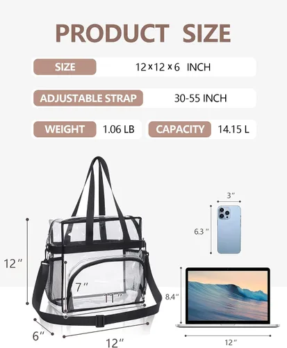 Vista 4 de Lyingflat Clear Bag for Stadium Events Clear Tote Bag with Removable Strap Transparent Bag for Sporting Concert Work