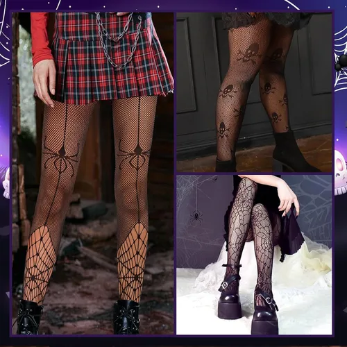 Vista 7 de Yilanmy Medias estampadas para mujer, medias de red negras, 3 pares