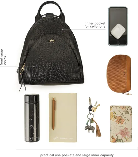 Vista 6 de VELEZ Mini mochila de cuero de grano completo + pequeña cartera negra para mujer