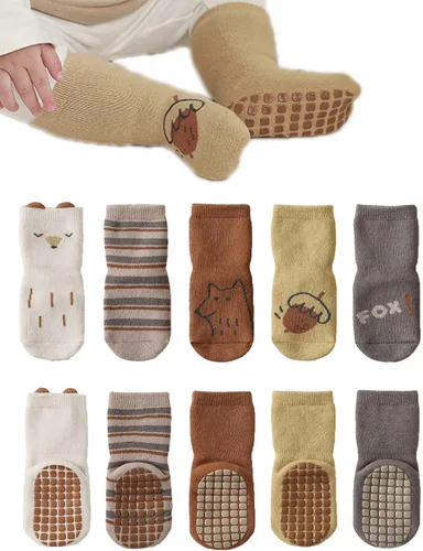 Vista 7 de Calcetines antideslizantes para bebés, calcetines cálidos y gruesos antideslizantes para niñas y niños, recién nacidos, 5 pares