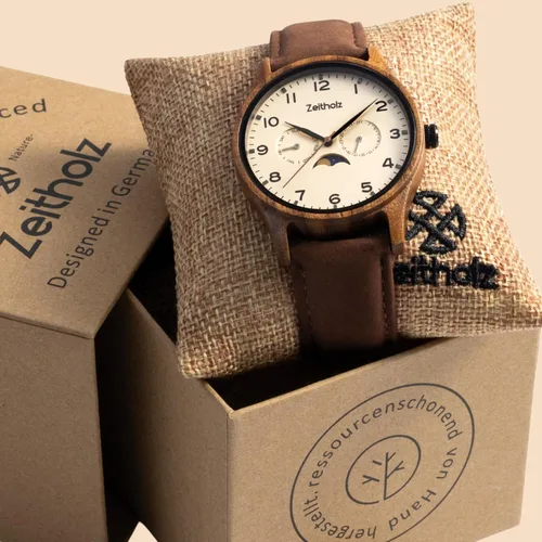 Vista 4 de Zeitholz Relojes de madera para hombre, reloj de madera, regalos, reloj analógico, nueva colección Klitten 1.654 in con movimiento de cuarzo japonés.