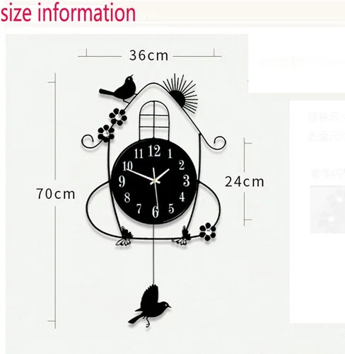 Vista 3 de Reloj de pared con péndulo de pájaro de metal, para sala de estar, decorativo, sin tictac, silencioso, reloj de péndulo, moderno, simple, de cuarzo