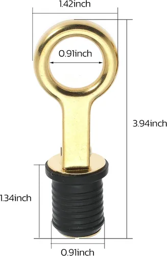 Vista 2 de Tapón de goma con mango a presión, tapón de drenaje de barco, con mango de latón/acero inoxidable, accesorios para barcos