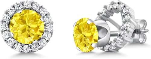 Vista 23 de Gem Stone King Aretes redondos de plata de ley 925 de 0.236 in con piedra natal extraíble para mujer