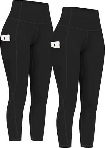Vista 22 de PHISOCKAT Paquete de 2 pantalones de yoga de cintura alta con bolsillos, leggings de control de abdomen, leggings de yoga elásticos en 4 direcciones