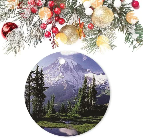 Vista 3 de Adornos de Navidad Monte Rainier The Mountain National Park para el hogar, adornos colgantes de recuerdo, adornos personalizados, recuerdo redondo