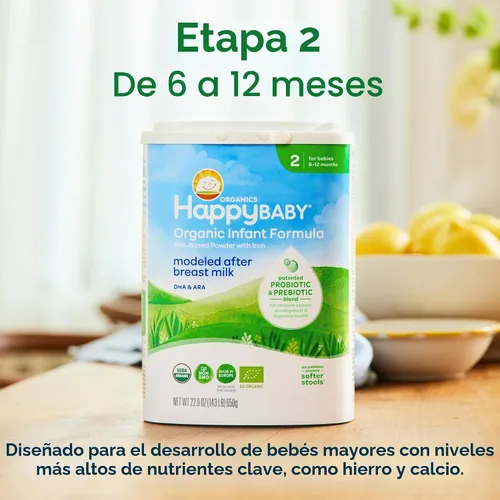 Vista 3 de HAPPY BABY Etapa 2, 6-12 meses, fórmula orgánica para bebés, 22.9 onzas
