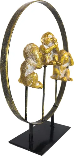 Vista 4 de Ebros Fantástico Oro Ver Oír Hablar No Evil Monos Sentados en Paz Anillo Círculo Soporte Estatua Decorativa 3 Simios Sabios Figura Animal Selva
