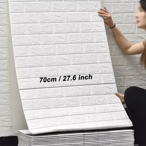 Vista 2 de Papel tapiz de ladrillo 3D blanco para despegar y pegar, paneles de pared autoadhesivos de espuma XPE, para dormitorio, sala de estar, cocina