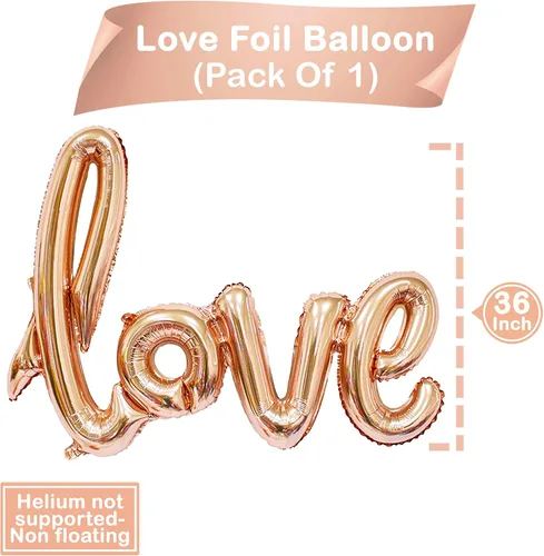 Vista 3 de Katchon - Set decorativo de globos de papel de aluminio, diseño "love", corazón, rosado
