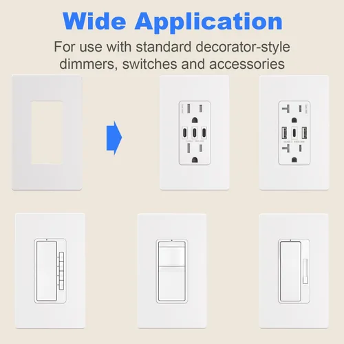 Vista 6 de Cubierta de tomacorriente, placa de pared decorativa sin tornillos, cubierta de enchufe de alimentación para interruptor de luz, tamaño estándar