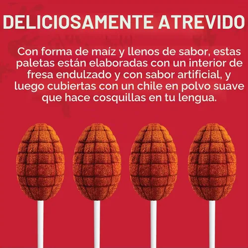 Vista 4 de Paletas elotes Vero sabor fresa con chile, caramelo macizo mexicano, 40 piezas