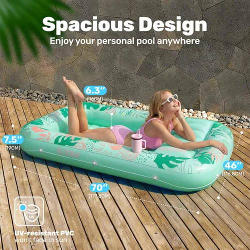 Vista 2 de SLOOSH Flotador inflable para tumbona de piscina, 70 x 46 pulgadas, flotadores de piscina para adultos con almohada, flotador 4 en 1 para balsa