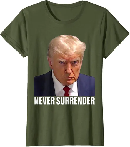 Vista 54 de Camiseta Pro Trump Mugshot Never Surrender para hombre y mujer, Negro