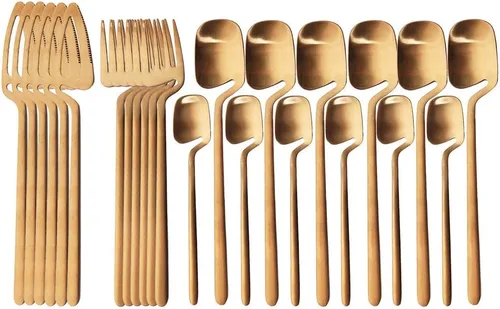 Vista 7 de Juego de cubiertos de 24 piezas con utensilios de cocina para servir, servicio para 6, utensilios de acero inoxidable 304, cuchillo, A-Negro