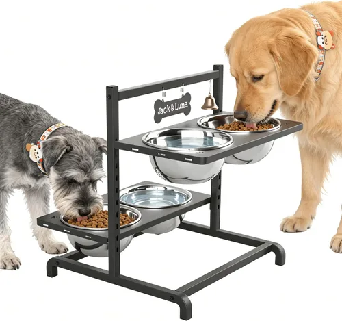Vista 10 de Cuencos elevados para perros grandes, soporte elevado de 6 alturas ajustables con paspartú, dos tarjetas distintivas y tres cuencos de 57.5 fl oz