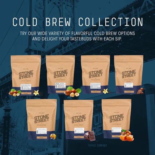 Vista 9 de Stone Street Café con sabor a café frío, sabor natural a arándanos, bajo en ácido, 100% colombiano, café gourmet, molido grueso, tostado oscuro, 1