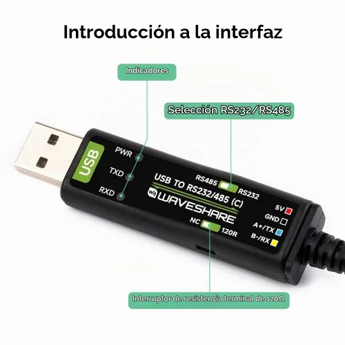 Vista 6 de Wavesahre - Cable USB a serie RS232/485, chip FT232RNL original, compatible con Mac, Linux, Android, Win11/10/8.1/8/7, indicadores de alimentación
