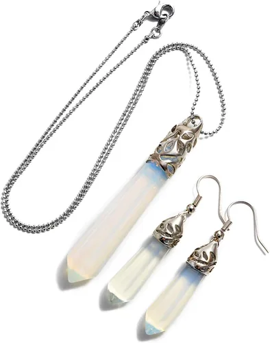 Vista 7 de AD Beads - Juego de colgante y aretes con piedras preciosas naturales hexagonales con punta, chakra Reiki Negro ágata