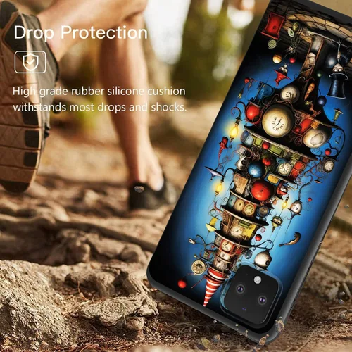 Vista 2 de Funda protectora para Pixel 4 XL, funda protectora de silicona antiarañazos de TPU premium para Google Pixel 4 XL, arte de torre de reloj