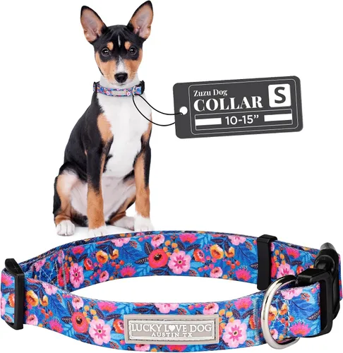 Vista 87 de Lucky Love Dog - Collar para perras pequeñas, diseño Blackbird de estampado alegre con flores de primavera y verano, talla XS Collar Blackbird
