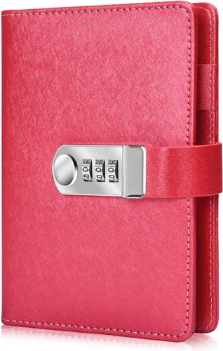 Vista 7 de ARRLSDB Diary Journal for Women with Lock, PU Leather Combination Lock Diary A6 Refillable Leather Journal, Size:18.5X13.5 cm (Black)