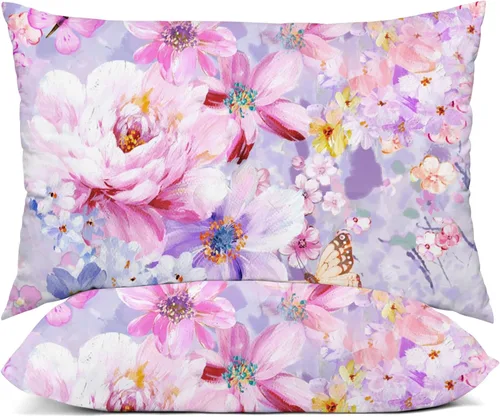Vista 11 de YIYEA Juego de 2 fundas de almohada estándar de microfibra ultra suave de doble cepillado, fundas de almohada estándar, fundas de almohada florales