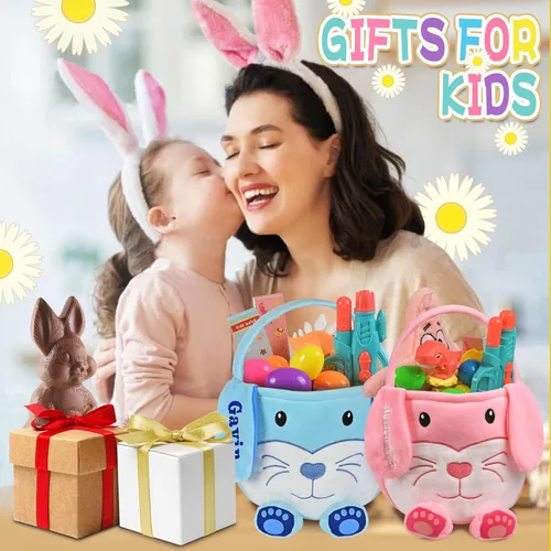 Vista 39 de Cesta de Pascua personalizada para niños, conejo rosa 019B-Rosa