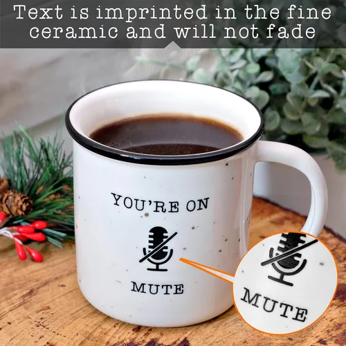 Vista 4 de MAINEVENT Taza de café de cerámica con texto en inglés "You're On Mute", taza de café de 11 onzas, tazas de café de granja, ideas de regalo, taza