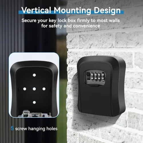 Vista 6 de Caja de bloqueo de llave de pared resistente a la intemperie con combinación de 4 dígitos y seguridad antirrobo, gran capacidad