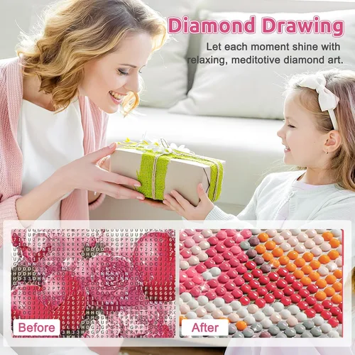 Vista 5 de EOBROMD Kit de pintura artística de diamantes de flores, pinturas de diamantes de perforación completa para adultos principiantes, pintura