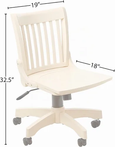 Vista 3 de OSP Designs Silla de madera Deluxe, sin reposabrazos, silla de escritorio con asiento de madera, color blanco antiguo, Madera, Blanco antiguo