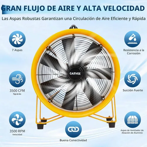 Vista 3 de Ventilador de aire de 12 pulgadas, ventilador de escape industrial resistente de 3500 CFM con conducto flexible de 32.8 pies, ventilador de escape