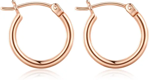 Vista 38 de Aretes de aro de oro para mujer chapados en oro real de 14 quilates con poste de plata de ley 925 Dorado