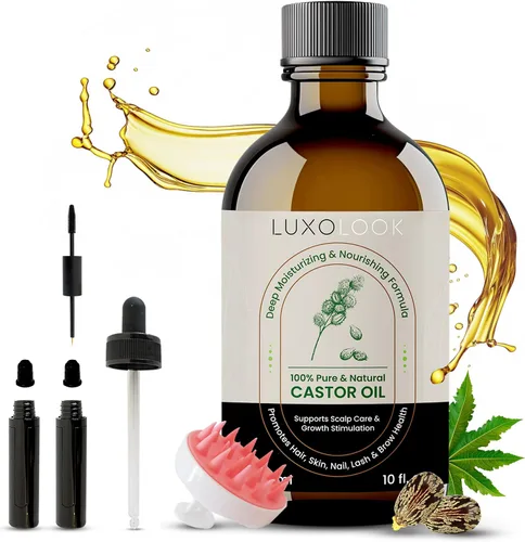 Vista 2 de Aceite de ricino puro (10 onzas), aceite de ricino 100% prensado en frío para el crecimiento del cabello, piel, cejas, pestañas de ojos, uñas