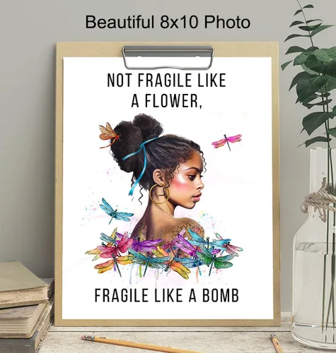 Vista 4 de African American Decor - African American Gifts for Women - Black Girl Wall Art - Not Fragile Like A Flower - Motivation Inspiration Wall Art &