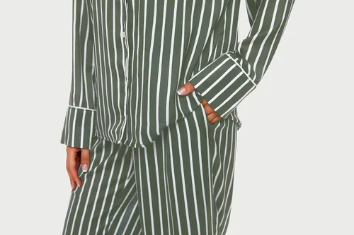 Vista 5 de AGO FTYxTRA Conjunto de pijama suave para mujer, pijama a rayas, conjunto de 2 piezas, ropa de descanso, ropa de dormir, ropa de noche