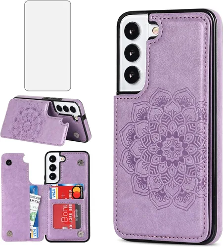Vista 10 de Asuwish Funda compatible con Samsung Galaxy S22 5G y protector de pantalla de vidrio templado, accesorios para celda, soporte para tarjetas, soporte