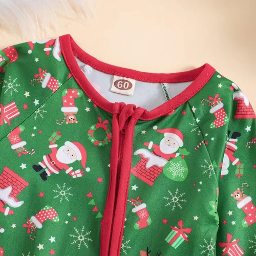 Vista 3 de AGQT Conjunto de mameluco de Navidad para bebé, traje de Papá Noel, alce, ciervo, ropa de invierno, de manga larga, con cremallera