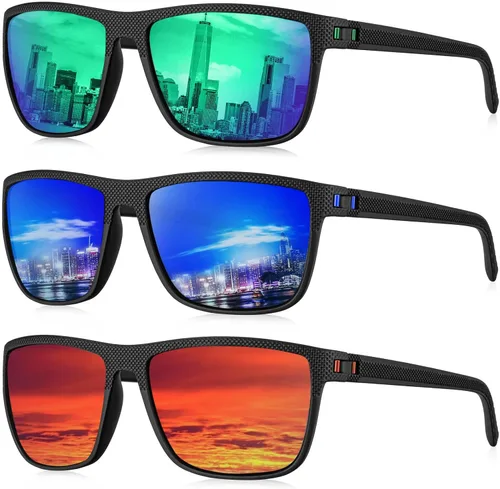 Vista 32 de KALIYADI Gafas de sol polarizadas para hombre, gafas de sol ligeras con protección UV para conducir, pescar y jugar golf (3 unidades) Negro