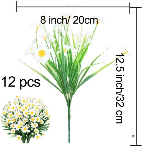 Vista 2 de 12 margaritas artificiales para exteriores, para decoración de follaje de plástico sintético, jardín, porche, arbustos verdes, plantas colgantes