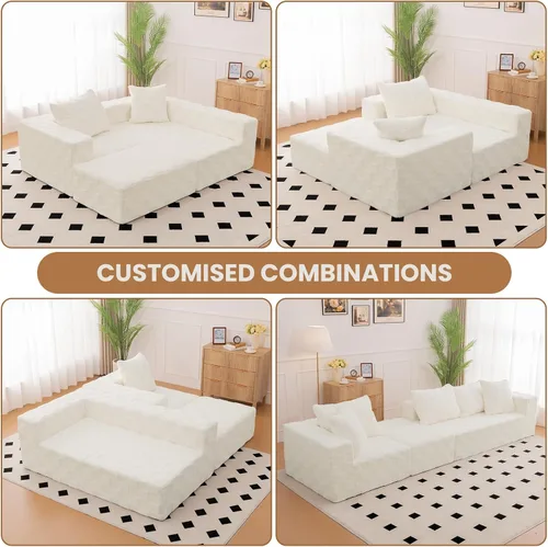 Vista 8 de Sofá modular seccional, sofá deshuesado en forma de L de 108 pulgadas con asiento profundo, sofá nube de pana para sala de estar, dormitorio,