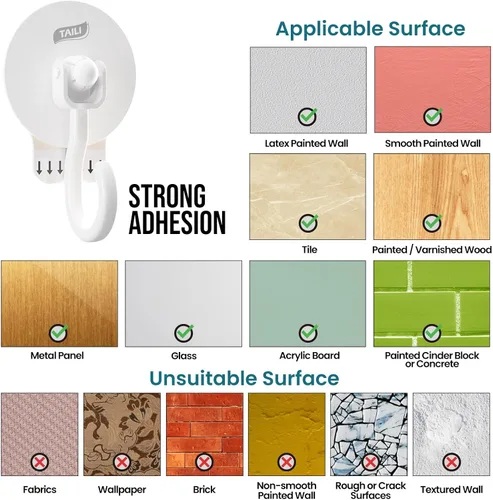 Vista 9 de TAILI Ganchos adhesivos de techo para plantas colgantes, resistentes sin taladros, ganchos de pared adhesivos extraíbles para colgar luces