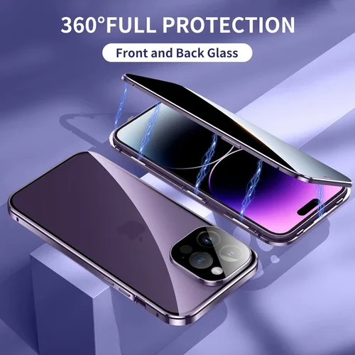 Vista 4 de Funda antiespía para iPhone 14 Pro Max, cubierta de vidrio templado de privacidad frontal y trasera de 360 grados, pantalla antiespía, absorción