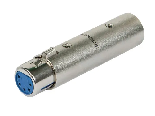 Vista 2 de Monoprice Convertidor DMX macho de 3 pines a hembra de 5 pines - Plata, adaptador de aluminio anodizado con botón de liberación de bloqueo
