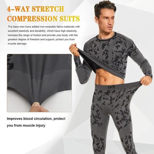 Vista 4 de Ropa interior térmica para hombre conjunto de pantalones largos de compresión de esquí capa base parte superior equipo para clima frío